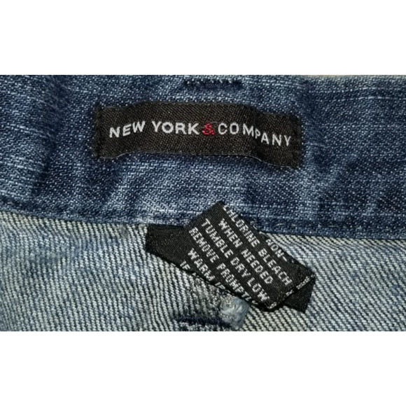 VINTAGE Y2K Womens Jean Skirt-NEW YORK & COMPANY-blue stretch denim back slit-4 - Picture 5 of 5